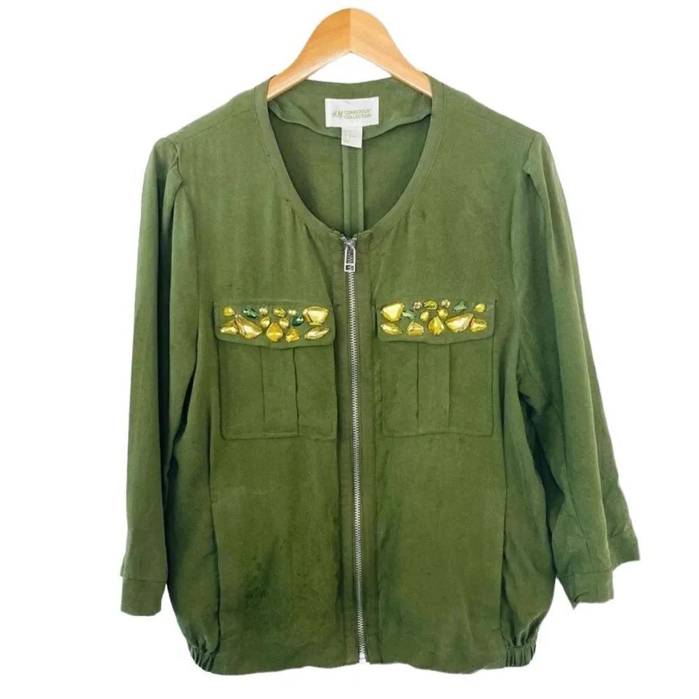 H&M conscious olive green jeweled jacket 12